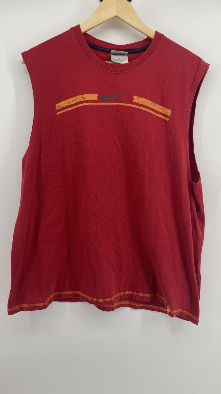 Vintage Nike Sleeveless Shirt XL Red Big Logo Graphic Muscle Tank Y2K